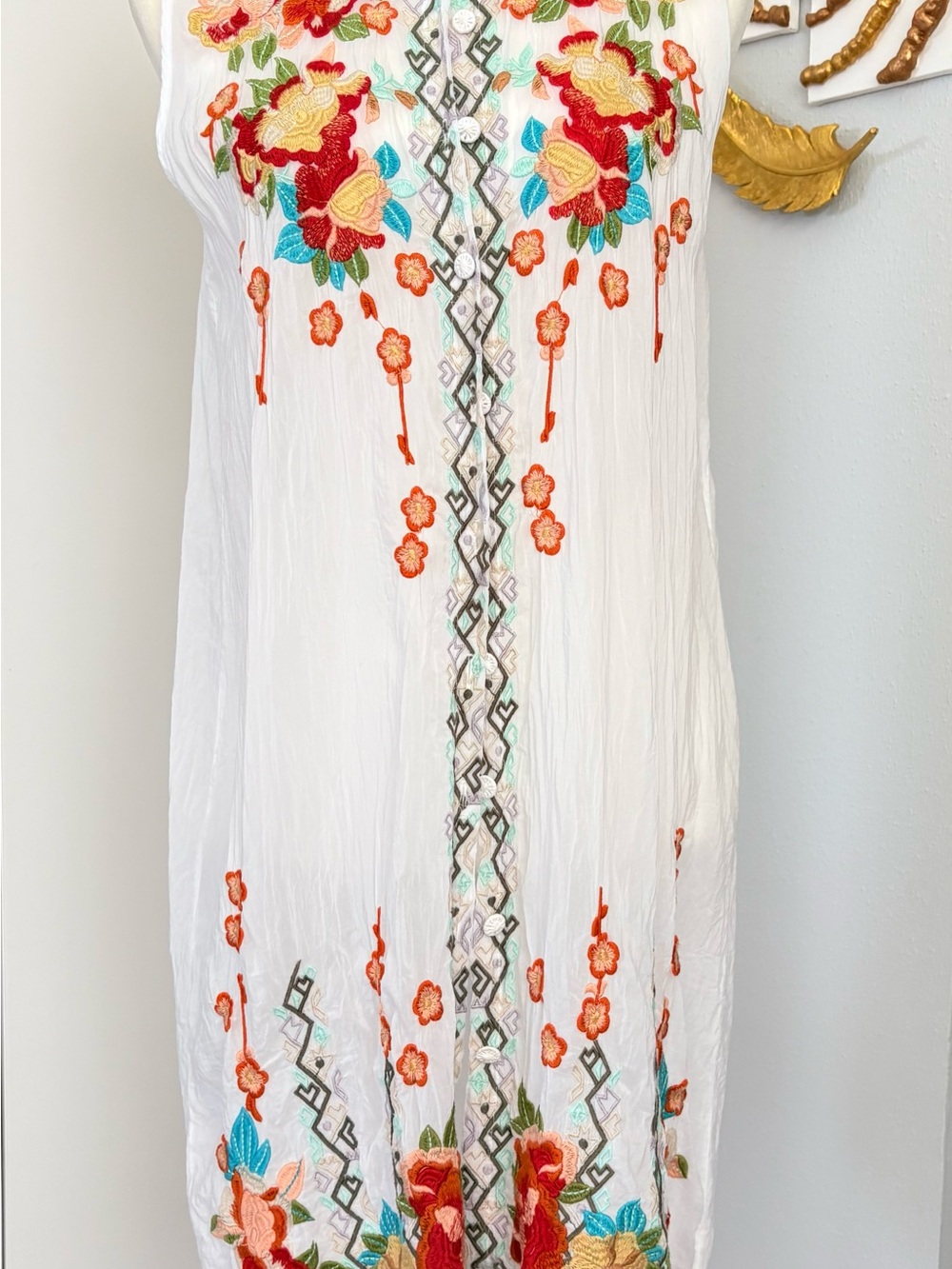 Johnny Was White Sleeveless Embroidered Floral Midi Dress - Picture 2 of 4